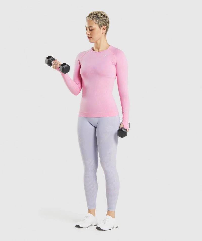 Women's Gymshark Vital Seamless 2.0 Long Sleeve Top T-Shirts Pink | CA 53D1AN